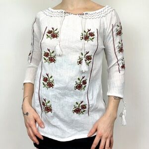 Vintage embroidered blouse- rosette pattern sheer cottagecore - Rom Populare